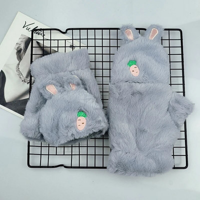 Γυναικεία γάντια κινουμένων σχεδίων Μόδα Κορίτσια Plus Βελούδινα Πυκνωτικά Γάντια Ζεστά μαλακά χωρίς δάχτυλα Κάλυμμα με μισό δάχτυλο χειμερινά γάντια T54