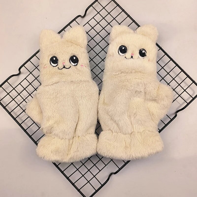 Γυναικεία γάντια κινουμένων σχεδίων Μόδα Κορίτσια Plus Βελούδινα Πυκνωτικά Γάντια Ζεστά μαλακά χωρίς δάχτυλα Κάλυμμα με μισό δάχτυλο χειμερινά γάντια T54