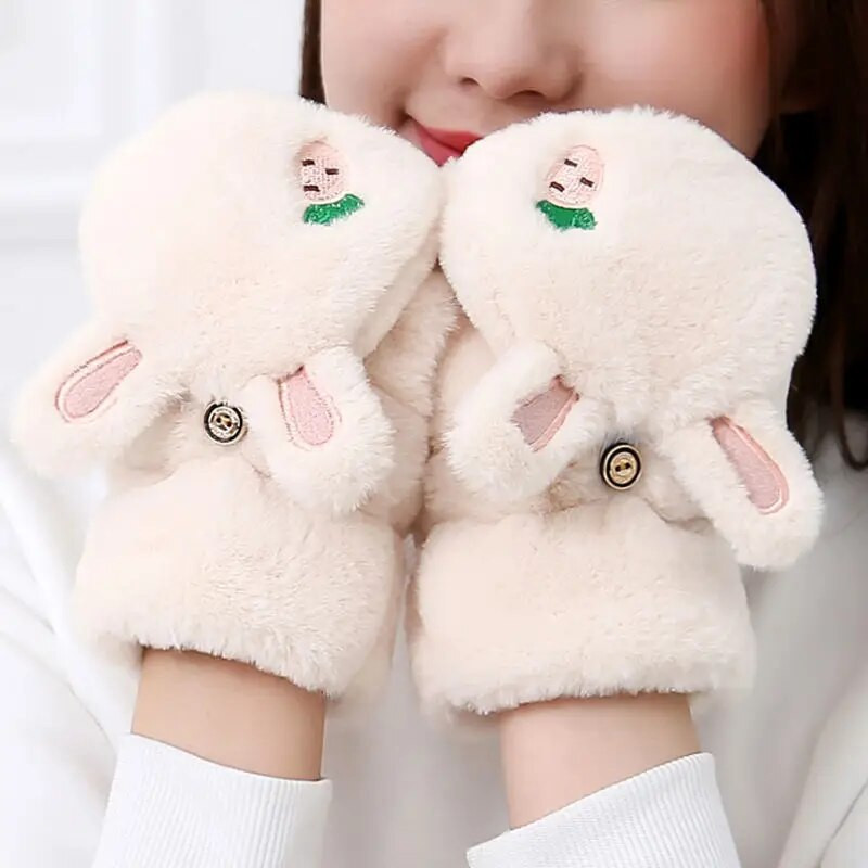 Γυναικεία γάντια κινουμένων σχεδίων Μόδα Κορίτσια Plus Βελούδινα Πυκνωτικά Γάντια Ζεστά μαλακά χωρίς δάχτυλα Κάλυμμα με μισό δάχτυλο χειμερινά γάντια T54