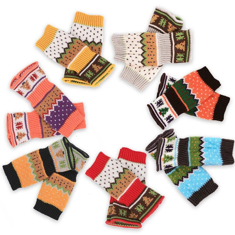 Ziemas sieviešu roku tamborēšanas adīšana mākslīgās vilnas dūrainis silti cimdi bez pirkstiem Sieviešu puspirksta cimdi Stilīgi šuvju krāsa T150