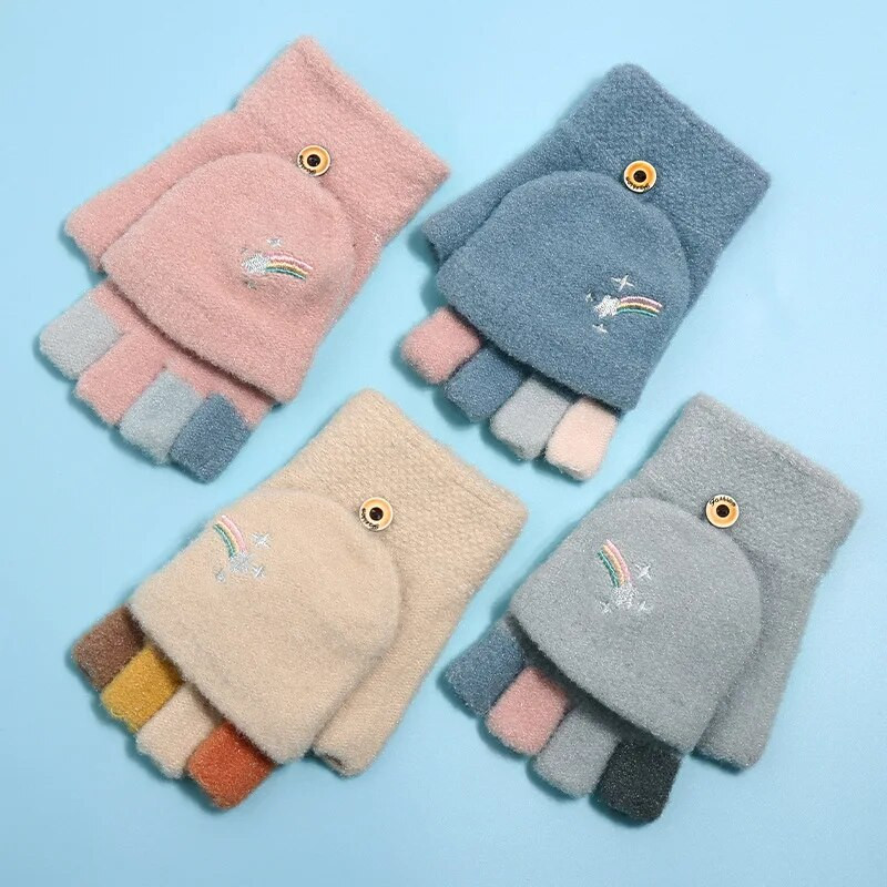 Jesen Zima Tople rukavice Flip Cover Rukavice bez prstiju Mekana djevojka Slatka crtana pletena baršunasta studentska rukavica s pola prsta T176