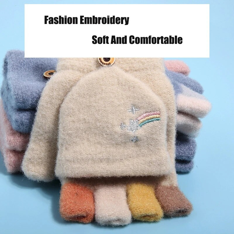 Jesen Zima Tople rukavice Flip Cover Rukavice bez prstiju Mekana djevojka Slatka crtana pletena baršunasta studentska rukavica s pola prsta T176