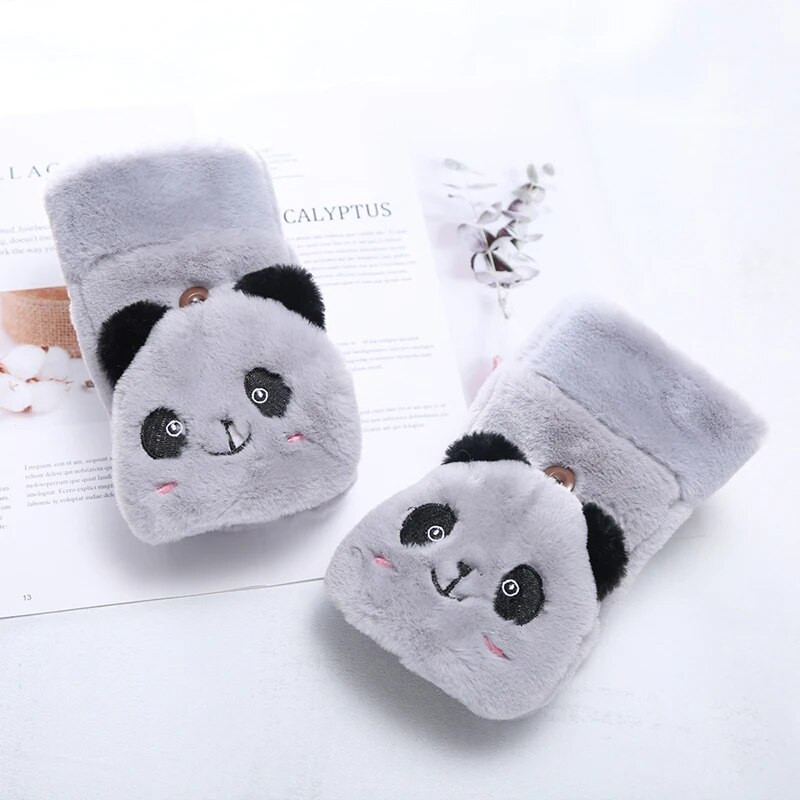 Ženske rukavice s crtićima, modne djevojke, tople, mekane, bez prstiju, rukavice s preklopnom navlakom, zimske i baršunaste rukavice T52