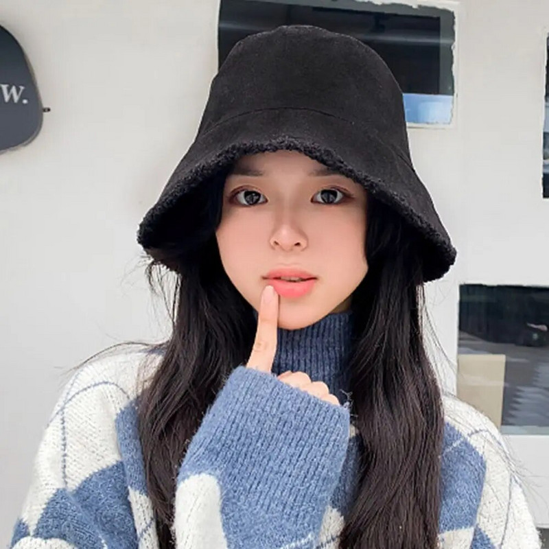 Vunena jednobojna kapa za sunčanje na otvorenom Poklon za par Kapa u korejskom stilu Kapa od janjećeg krzna Jesen Zima Panama šešir Ribarski šešir