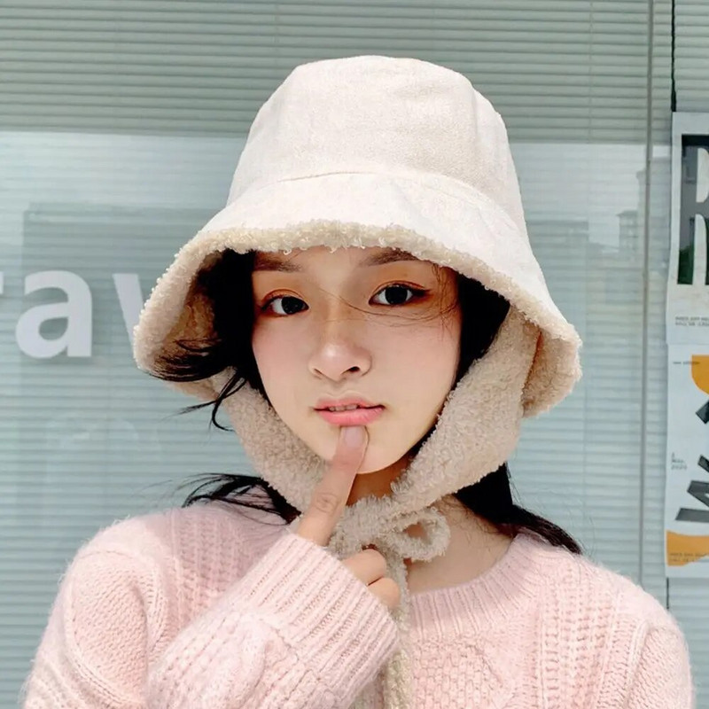 Vunena jednobojna kapa za sunčanje na otvorenom Poklon za par Kapa u korejskom stilu Kapa od janjećeg krzna Jesen Zima Panama šešir Ribarski šešir