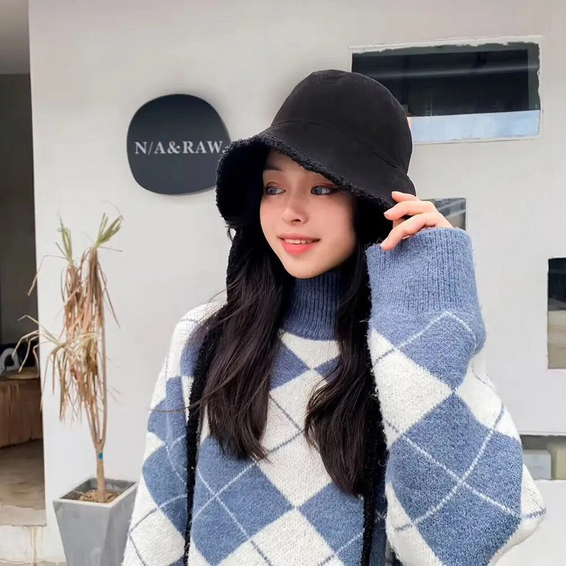 Vunena jednobojna kapa za sunčanje na otvorenom Poklon za par Kapa u korejskom stilu Kapa od janjećeg krzna Jesen Zima Panama šešir Ribarski šešir