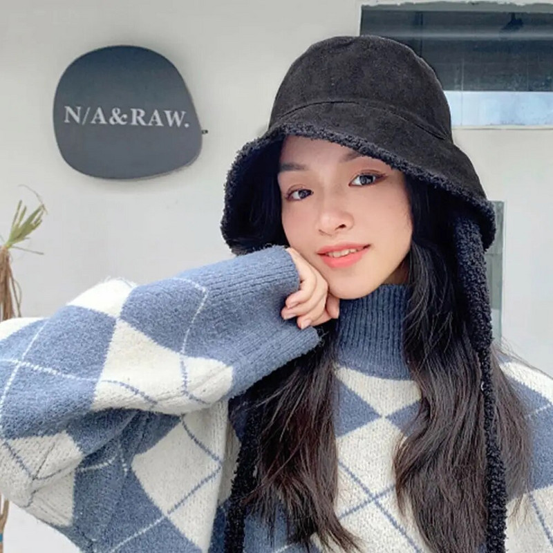 Vunena jednobojna kapa za sunčanje na otvorenom Poklon za par Kapa u korejskom stilu Kapa od janjećeg krzna Jesen Zima Panama šešir Ribarski šešir