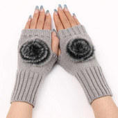 Ženske zimske pletene rukavice s pola prsta Modne pom pom ženske kratke rukavice bez prstiju Jednobojne rukavice za ruke Tople rukavice za vožnju