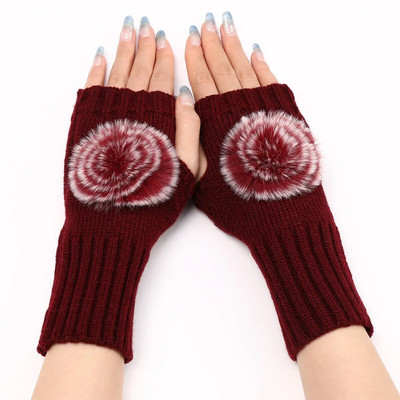 Ženske zimske pletene rukavice s pola prsta Modne pom pom ženske kratke rukavice bez prstiju Jednobojne rukavice za ruke Tople rukavice za vožnju