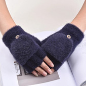 Ziemas sieviešu imitācijas ūdeles pārvalka cimds āra biezi silti, īsi dūraiņi plīša puspirksta trikotāžas vienkrāsains cimds T177