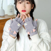 Imitacija nerca Crtani rogovi Pletene rukavice Ženske preklopne rukavice na pola prsta Božićni dar Zimska studentska topla rukavica T51