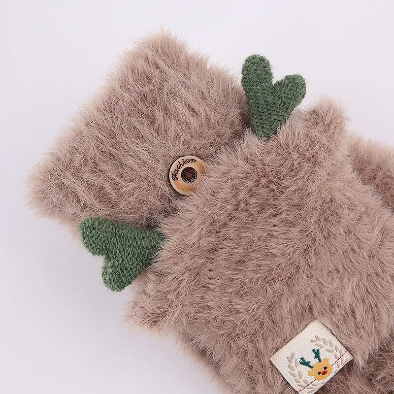 Imitacija nerca Crtani rogovi Pletene rukavice Ženske preklopne rukavice na pola prsta Božićni dar Zimska studentska topla rukavica T51