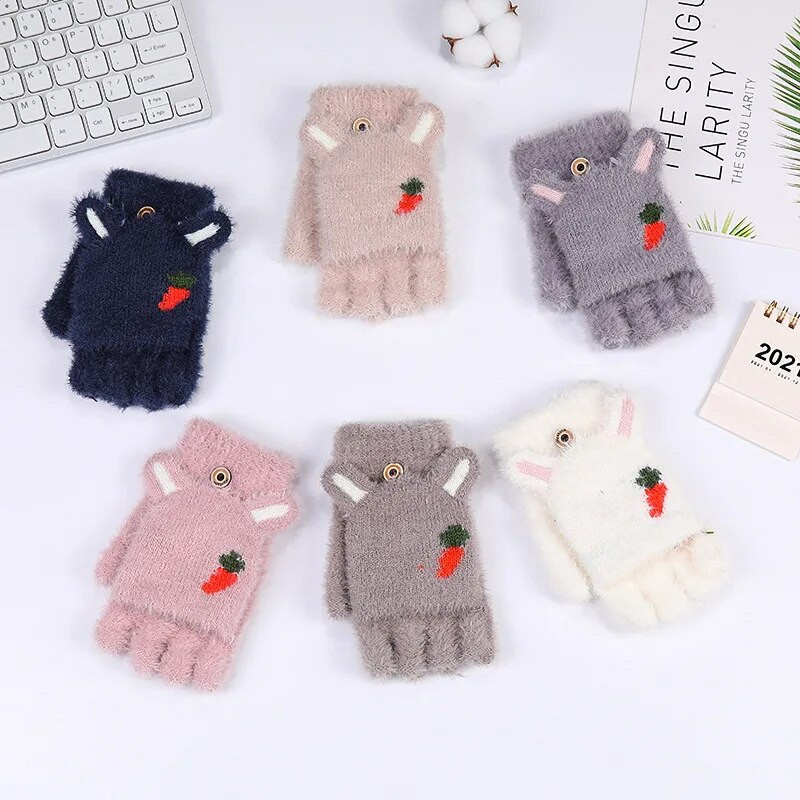 Pletene ženske modne rukavice od imitacije nerca, otporne na hladnoću, tople jesenske i zimske rukavice s ekranom osjetljivim na dodir s crtanim filmovima T36