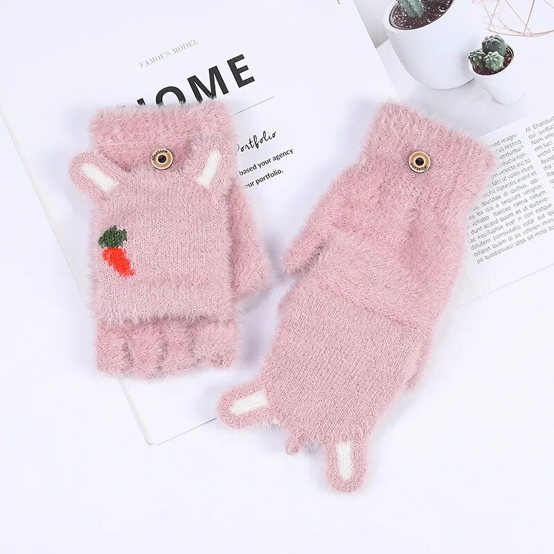 Pletene ženske modne rukavice od imitacije nerca, otporne na hladnoću, tople jesenske i zimske rukavice s ekranom osjetljivim na dodir s crtanim filmovima T36