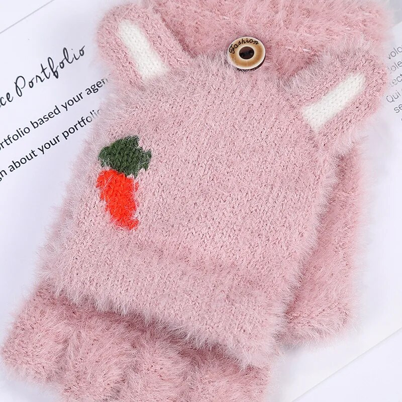 Pletene ženske modne rukavice od imitacije nerca, otporne na hladnoću, tople jesenske i zimske rukavice s ekranom osjetljivim na dodir s crtanim filmovima T36