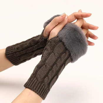 Нови модни ръкавици с половин пръст за жени Зимни меки топли вълнени плетени ръкавици за ръце Дамски класни плюшени ръкавици без пръсти T175