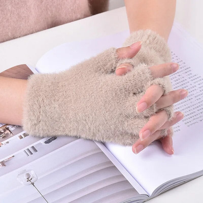 Zimske ljupke pahuljaste mačje šape plišane rukavice bez prstiju Ženske mekane runo od nerca Tople rukavice s poluprstima Ženske rukavice za djevojčice T220