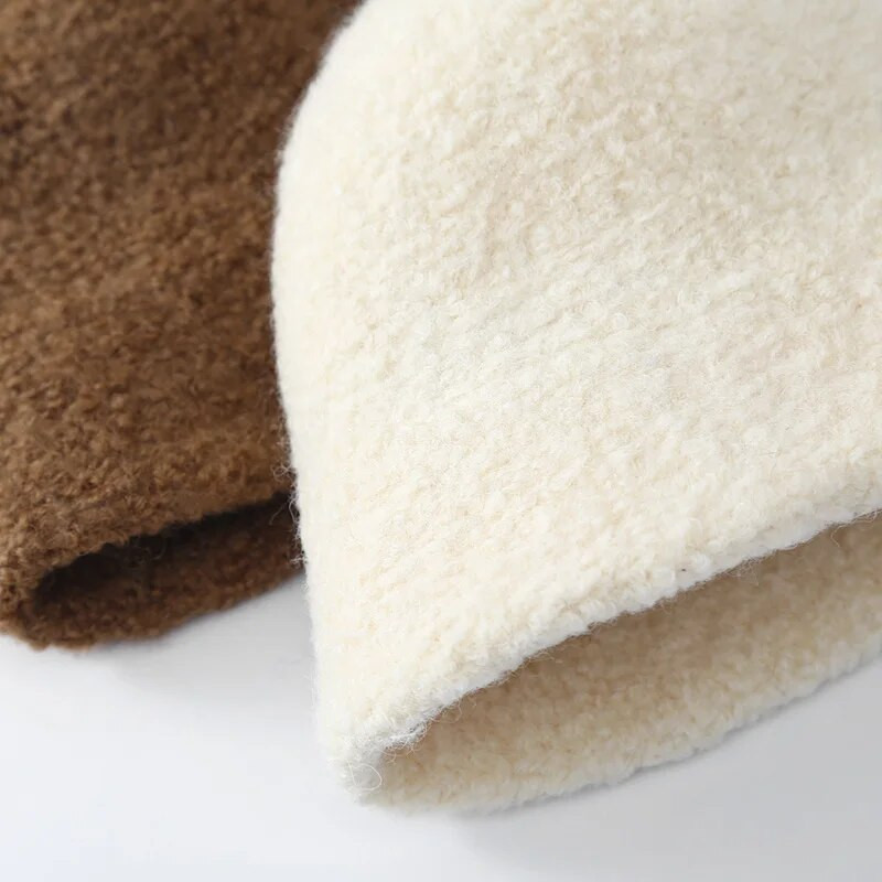 Nova zimska modna ženska pletena kapa od japanske janjeće vune, jednobojna svestrana topla ribarska kapa, mekana zimska kapa