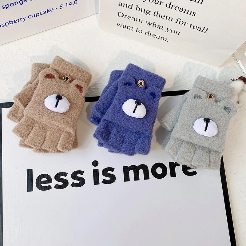 Ženske pletene preklopne rukavice bez prstiju Izložene Harf rukavice na prste Zimske tople zadebljane rukavice Crtane rukavice s zaslonom osjetljivim na dodir T157