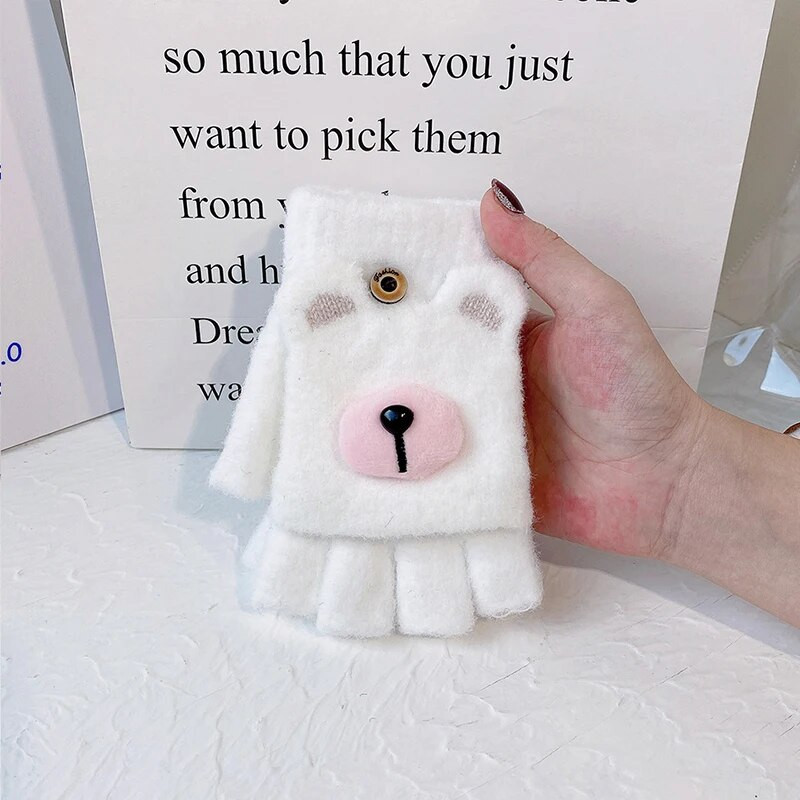 Ženske pletene preklopne rukavice bez prstiju Izložene Harf rukavice na prste Zimske tople zadebljane rukavice Crtane rukavice s zaslonom osjetljivim na dodir T157