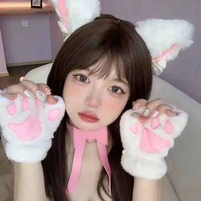 Kawaii Γυναικεία γάντια για γάτες Μόδα για κορίτσια Γάντια βελούδινα νύχια γάτας Ζεστά μαλακά βελούδινα κοντά χειμωνιάτικα γάντια χωρίς μισό δάχτυλο T01
