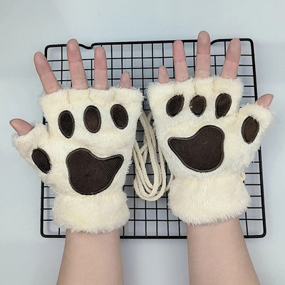 Kawaii női macskakesztyűk divat lányok macskakarom mancs plüss ujjatlan meleg puha plüss rövid ujjatlan félujjas téli kesztyűk T01