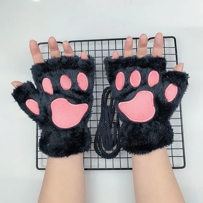 Kawaii női macskakesztyűk divat lányok macskakarom mancs plüss ujjatlan meleg puha plüss rövid ujjatlan félujjas téli kesztyűk T01