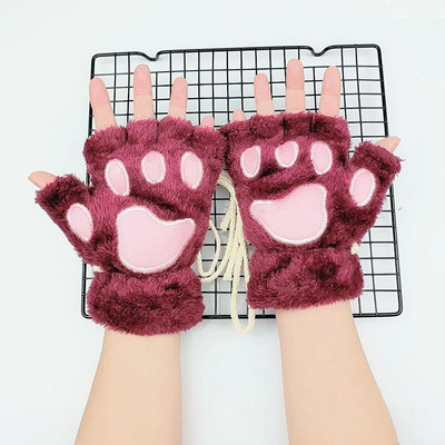 Kawaii női macskakesztyűk divat lányok macskakarom mancs plüss ujjatlan meleg puha plüss rövid ujjatlan félujjas téli kesztyűk T01