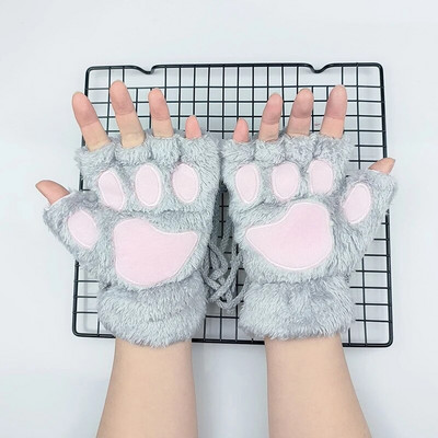 Kawaii női macskakesztyűk divat lányok macskakarom mancs plüss ujjatlan meleg puha plüss rövid ujjatlan félujjas téli kesztyűk T01