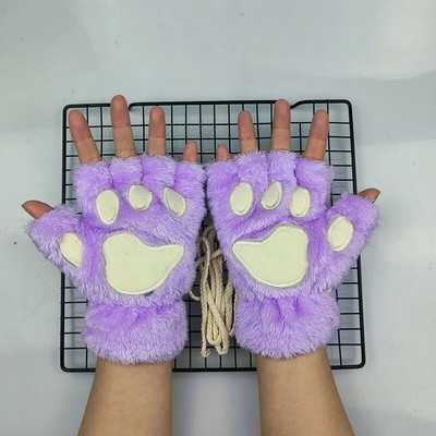 Kawaii női macskakesztyűk divat lányok macskakarom mancs plüss ujjatlan meleg puha plüss rövid ujjatlan félujjas téli kesztyűk T01