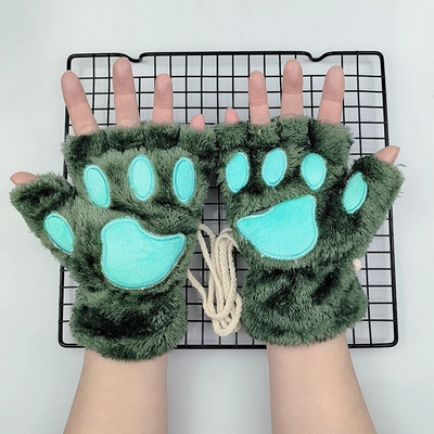 Kawaii női macskakesztyűk divat lányok macskakarom mancs plüss ujjatlan meleg puha plüss rövid ujjatlan félujjas téli kesztyűk T01
