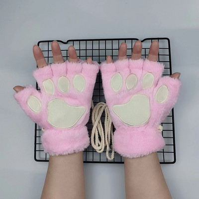 Kawaii női macskakesztyűk divat lányok macskakarom mancs plüss ujjatlan meleg puha plüss rövid ujjatlan félujjas téli kesztyűk T01