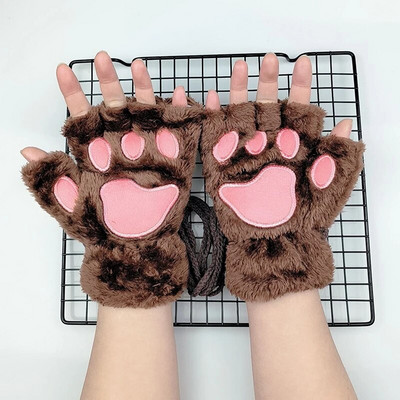 Kawaii női macskakesztyűk divat lányok macskakarom mancs plüss ujjatlan meleg puha plüss rövid ujjatlan félujjas téli kesztyűk T01