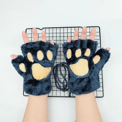 Kawaii női macskakesztyűk divat lányok macskakarom mancs plüss ujjatlan meleg puha plüss rövid ujjatlan félujjas téli kesztyűk T01