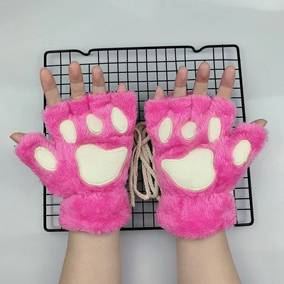 Kawaii női macskakesztyűk divat lányok macskakarom mancs plüss ujjatlan meleg puha plüss rövid ujjatlan félujjas téli kesztyűk T01