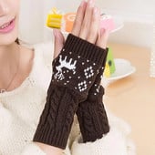 Χριστουγεννιάτικα γάντια Elk Γυναικεία γάντια πλεξίματος με μισό δάχτυλο Χειμερινό ζεστό χεριών Γυναικείο μπράτσο κροσέ ψεύτικο μαλλί χωρίς δάχτυλα T76