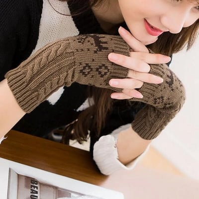 Χριστουγεννιάτικα γάντια Elk Γυναικεία γάντια πλεξίματος με μισό δάχτυλο Χειμερινό ζεστό χεριών Γυναικείο μπράτσο κροσέ ψεύτικο μαλλί χωρίς δάχτυλα T76