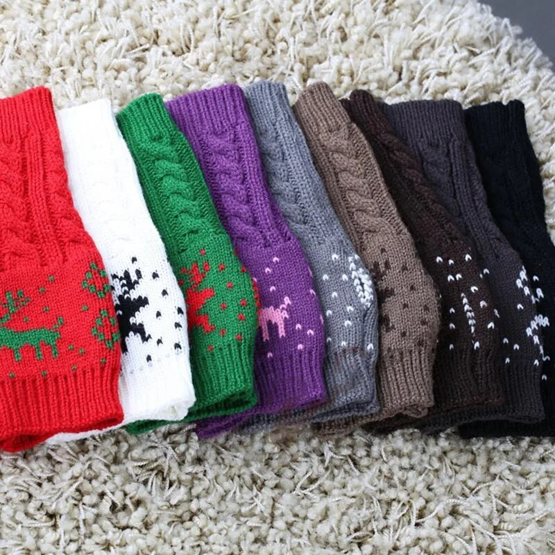 Χριστουγεννιάτικα γάντια Elk Γυναικεία γάντια πλεξίματος με μισό δάχτυλο Χειμερινό ζεστό χεριών Γυναικείο μπράτσο κροσέ ψεύτικο μαλλί χωρίς δάχτυλα T76