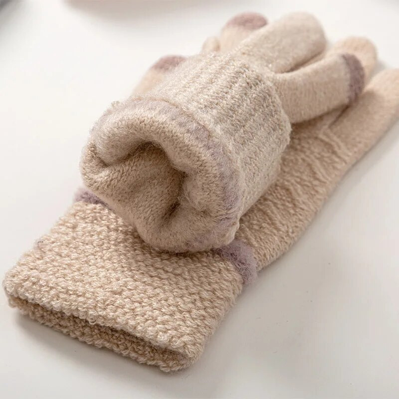 Ziemas trikotāžas cimdi sievietēm Biezi silti cimdi Sieviešu Pērļu Dekorācija Skārienekrāns Pilns pirksti Rokas dūraiņi Sieviešu Guantes