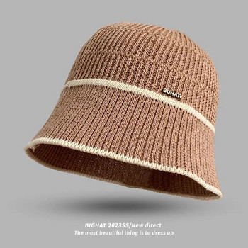 2023 Νέα Άνοιξη και Καλοκαίρι Απλό πλεκτό καπέλο με κουβά αναπνεύσιμο ριγέ Μόδα Καπέλα Ψαράς Γυναικείο καπέλο για ξαπλώστρες εξωτερικού χώρου