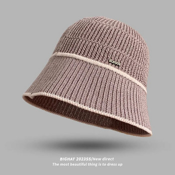 2023 Νέα Άνοιξη και Καλοκαίρι Απλό πλεκτό καπέλο με κουβά αναπνεύσιμο ριγέ Μόδα Καπέλα Ψαράς Γυναικείο καπέλο για ξαπλώστρες εξωτερικού χώρου