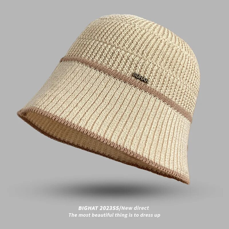 Nova proljetna i ljetna jednostavna pletena šešira 2023. Prozračna prugasta modna ribarska kapa Ženska kapa za sunčanje za slobodno vrijeme na otvorenom