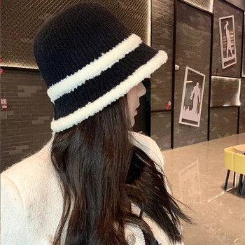 2023 Νέο στιλ Φθινοπωρινό και Χειμερινό καπέλο με κάδο Κορεατικό γυναικείο καπέλο ψαρά Καπέλο ψαρέματος με προστασία αυτιών καθαρού χρώματος