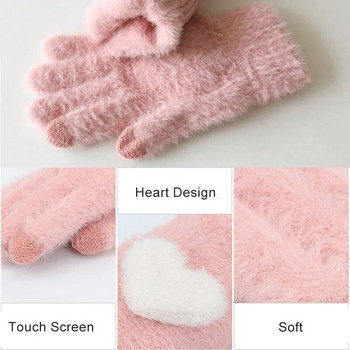 Модни зимни дамски ръкавици, плетени, поддържат топлината, висококачествени меки ръкавици от заешка вълна, женски дебели плюшени ръкавици за шофиране на китката