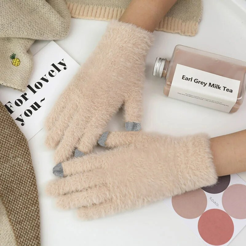 Modne zimske ženske rukavice, pletene, održavaju toplinu, visoke kvalitete, rukavice od meke zečje vune, ženske debele plišane rukavice za vožnju