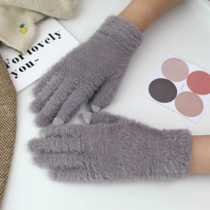 Modne zimske ženske rukavice, pletene, održavaju toplinu, visoke kvalitete, rukavice od meke zečje vune, ženske debele plišane rukavice za vožnju
