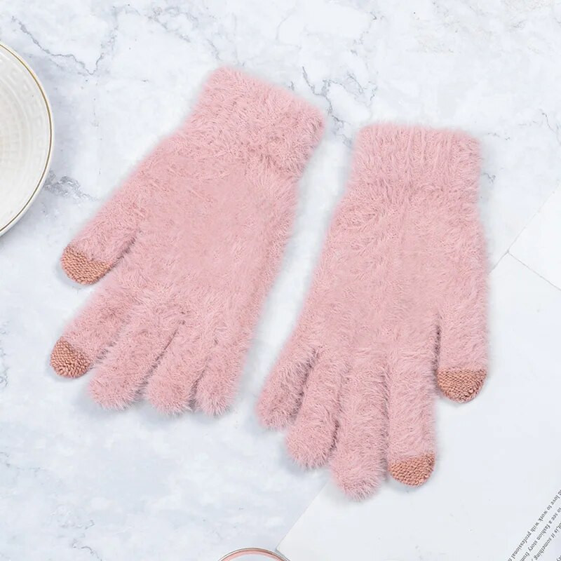 Modne zimske ženske rukavice, pletene, održavaju toplinu, visoke kvalitete, rukavice od meke zečje vune, ženske debele plišane rukavice za vožnju