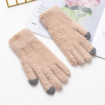 Дамски плетени ръкавици Висококачествени меки заешки вълнени ръкавици с ръкавици Дамски дебели плюшени есенни женски ръкавици за шофиране
