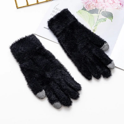 Sieviešu trikotāžas cimdi Augstas kvalitātes mīksta truša vilna uztur siltumu dūraiņi Sieviešu biezi plīša rudens cimdi sieviešu vadīšanai