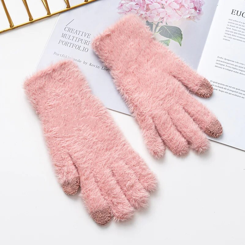 Sieviešu trikotāžas cimdi Augstas kvalitātes mīksta truša vilna uztur siltumu dūraiņi Sieviešu biezi plīša rudens cimdi sieviešu vadīšanai